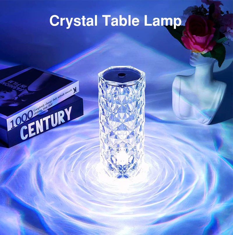 Crystal Rose Diamond LED Night Lamp | 16 RGB Color Changing Light | Touch & Remote Control | USB Rechargeable Romantic Bedside Lamp for Home Decor & Gift