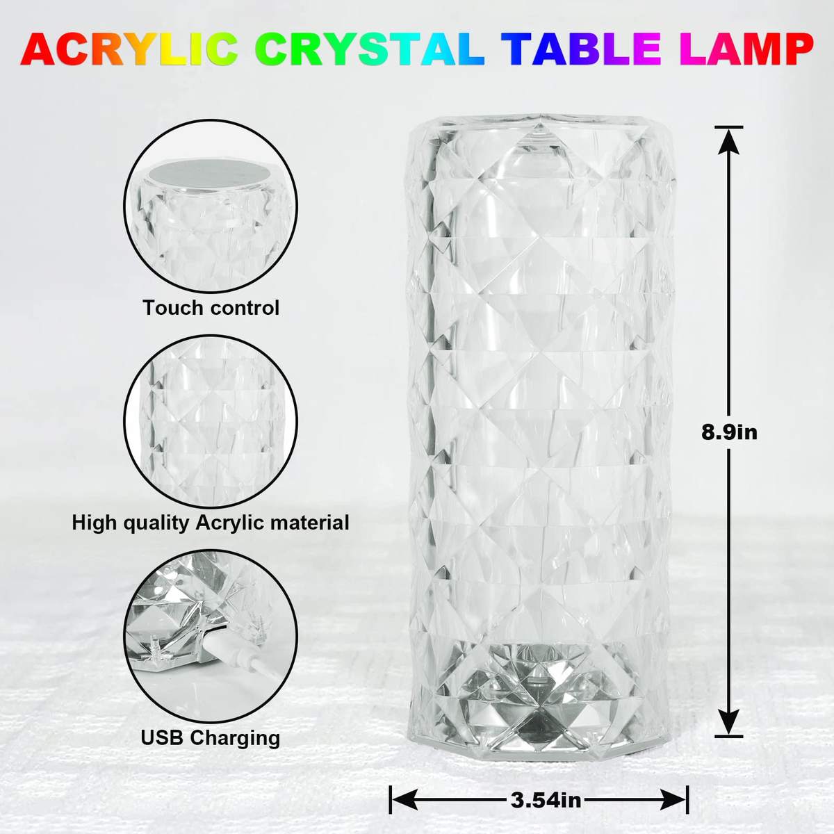 Crystal Rose Diamond LED Night Lamp | 16 RGB Color Changing Light | Touch & Remote Control | USB Rechargeable Romantic Bedside Lamp for Home Decor & Gift